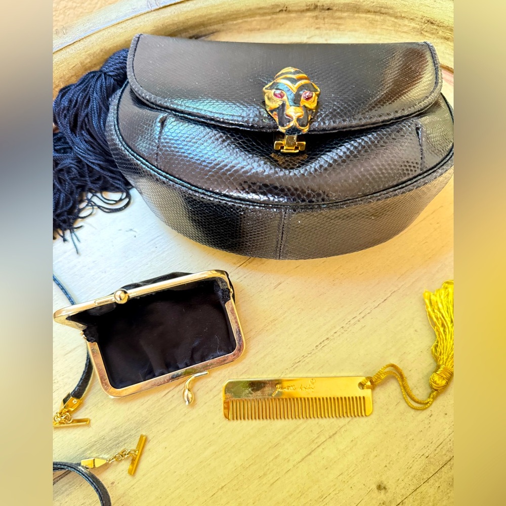 Vintage JUDITH LEIBER Leather Panther Clutch Bag set